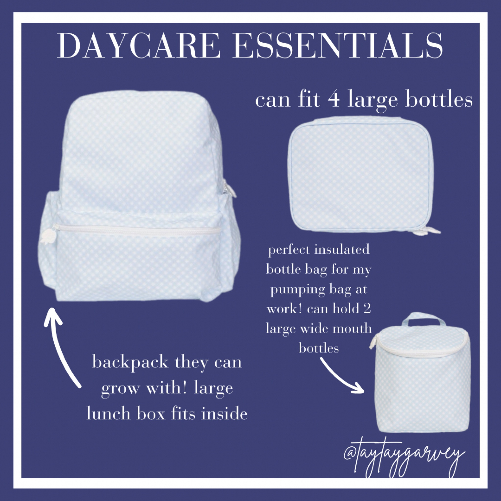 These Apple of my Isla bags have made daycare packing so much easier! 

The large backpack is the perfect size to fit the large lunchbox, change of clothes, sleep sack, diapers, wipes and more! 

The large lunchbox fits four wide mouth tall bottles, and the small insulated bag is perfect for me to bring bottles to store my pumped milk at work! 

#LTKBaby #LTKBump #LTKFindsUnder100