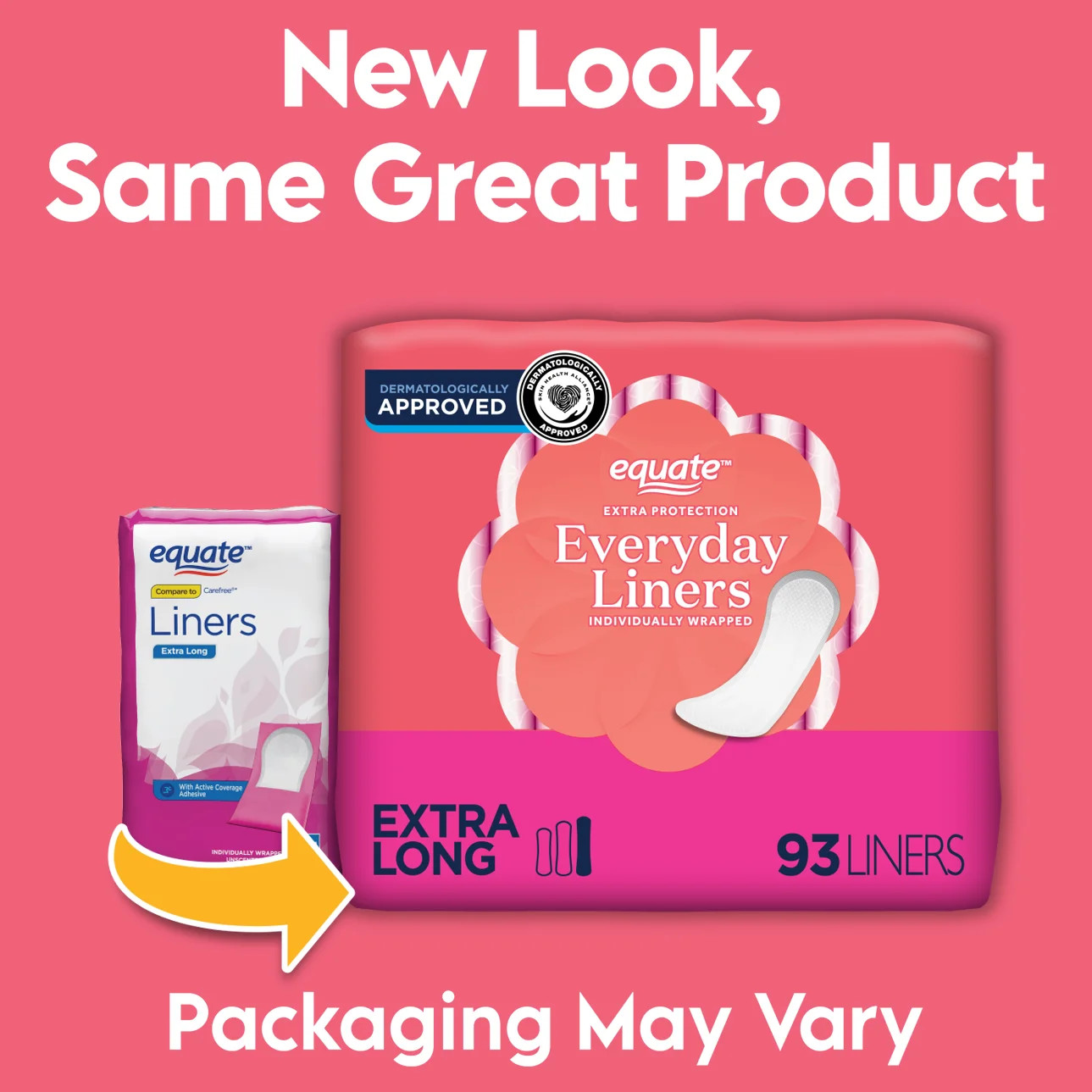 Equate Extra Protection Everyday Liners, Light Absorbency, Extra Long, Unscented (93 Count) | Walmart (US)