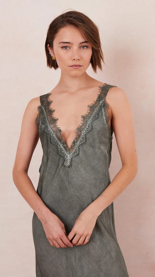 Solange Slip Dress- Khaki | Charli
