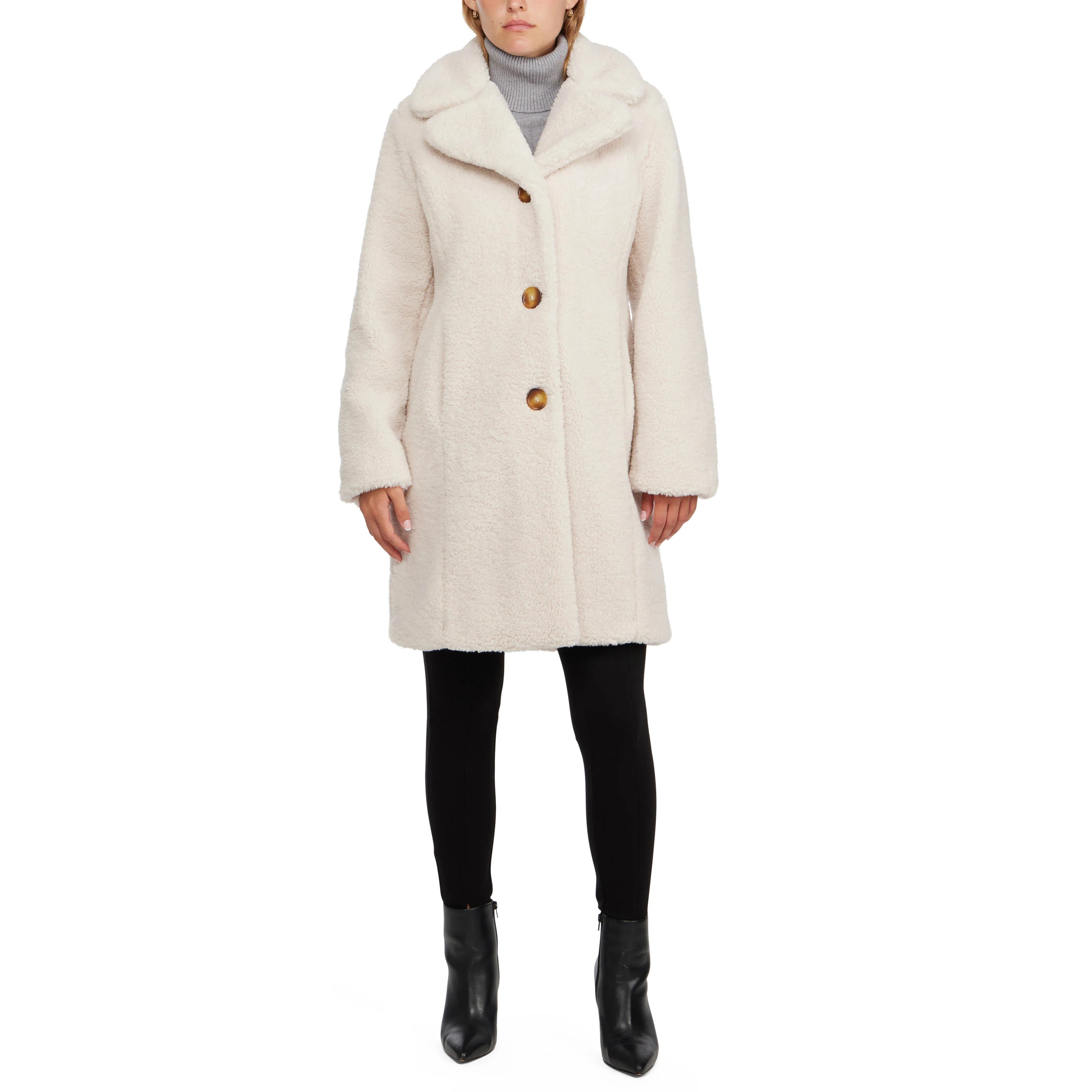 Ellen Tracy Women's Sherpa Teddy Coat with Notch Collar | Shop Simon