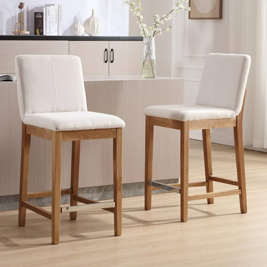 Counter Height Bar Stools Set of 2 Linen Fabric Upholstered Kitchen Island Stools with Back 26 In... | Amazon (US)