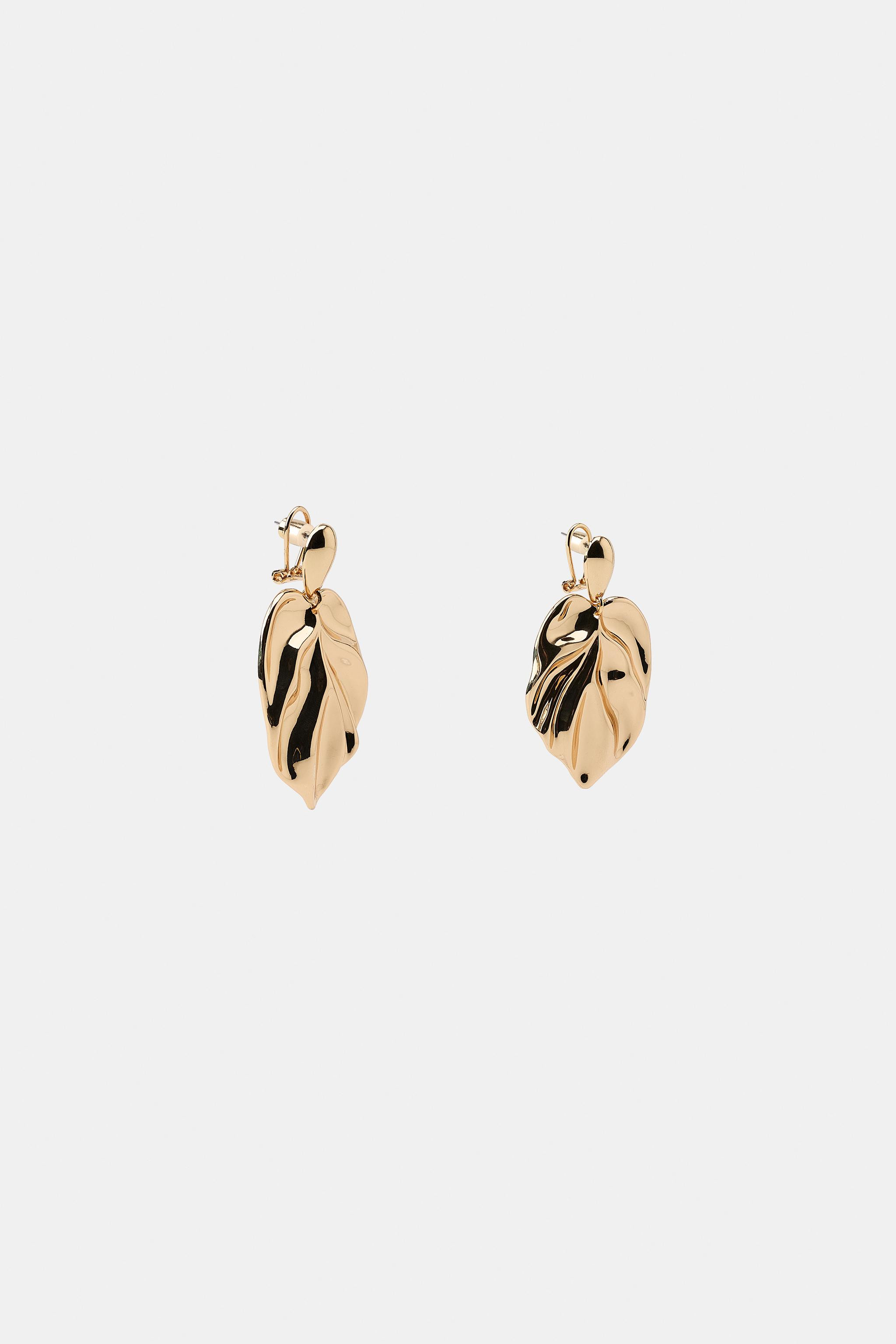 MAXI METAL LEAF EARRINGS | Zara US