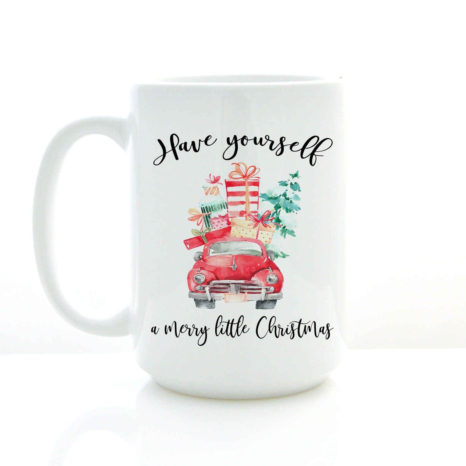 Have Yourself a Merry Little Christmas coffee mug. Holiday Coffee Cup with Red Truck, Tree, and G... | Etsy (US)