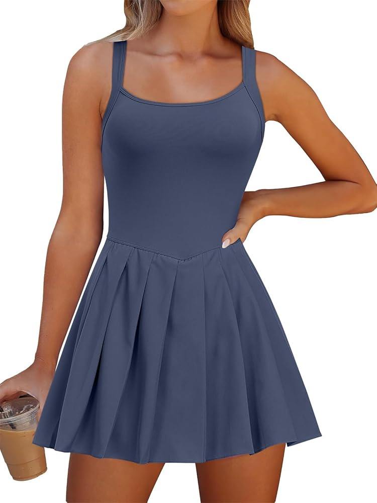 ANRABESS Womens 2024 Summer Sleeveless Mini Dress Build in Shorts Pleated Tennis Golf Shorts Dres... | Amazon (US)