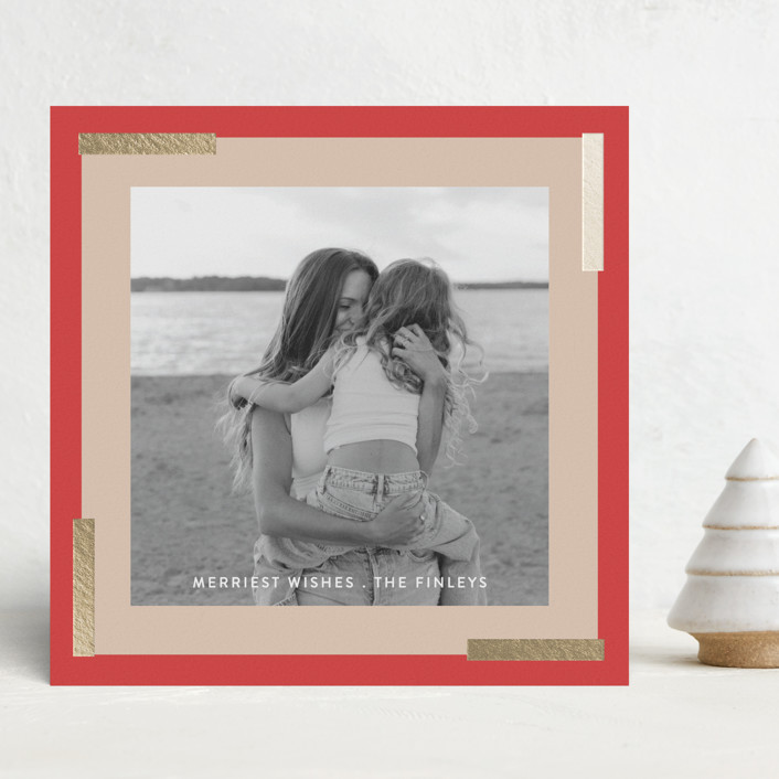 "Modern Merry" - Customizable Foil-pressed Holiday Cards in Red by Angela Thompson. | Minted