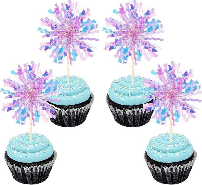 30 PCS Foil Firework Cupcake Toppers Sparkle Tinsel Cupcake Picks Happy Birthday Cake Toppers Dri... | Amazon (US)