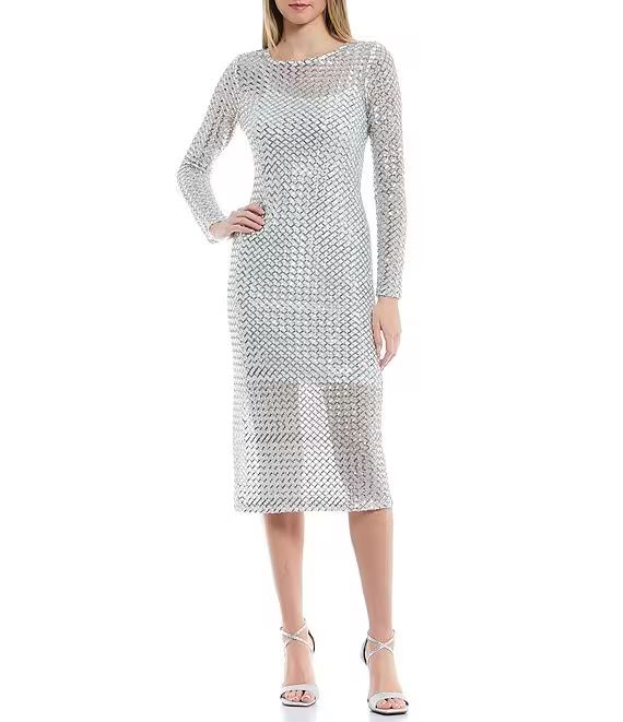 GB Sequin Lattice Long Sleeve Midi Dress | Dillard's | Dillard's