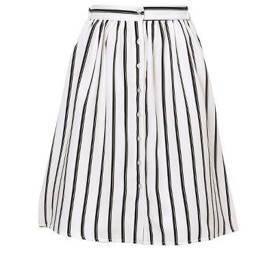 INSPIRE CHIC Women's Stripes Button Front Elastic Back A-Line Midi Skirt White Large | Target