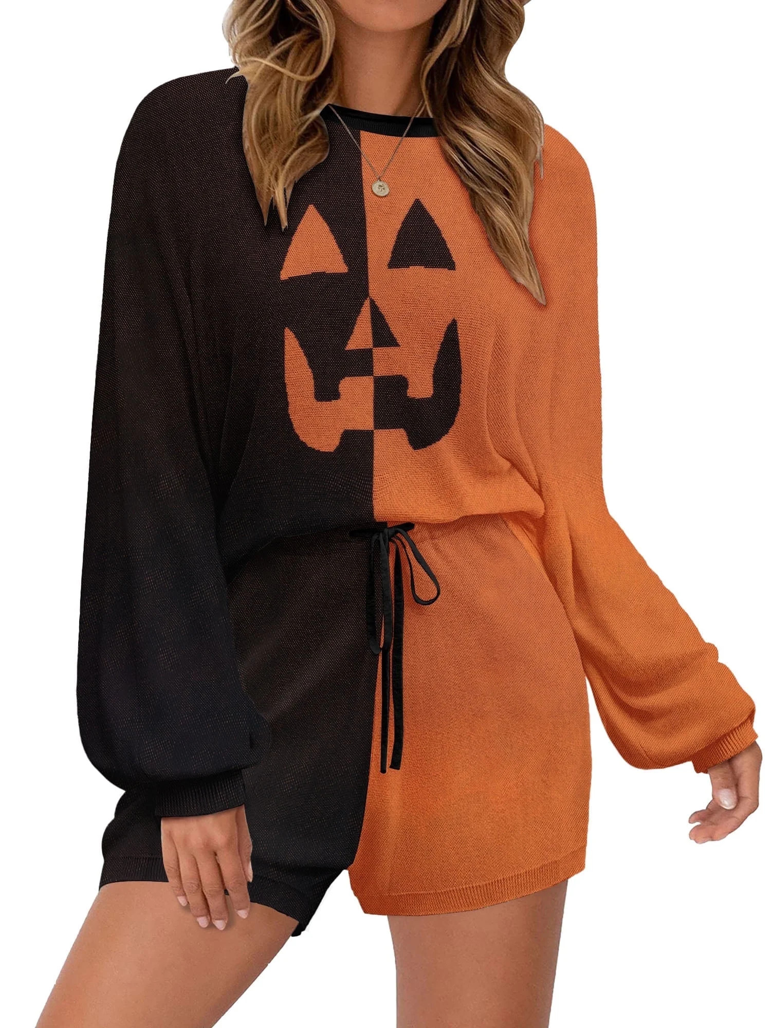 Avidlove Halloween Knit Pajama Set for Women Long Sleeve Tops and Shorts Loungewear with Pocket C... | Walmart (US)