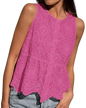 BTFBM Womens Tank Tops 2026 Summer Casual Sleeveless Button Down Shirts Embroidered Eyelet Blouse... | Amazon (US)