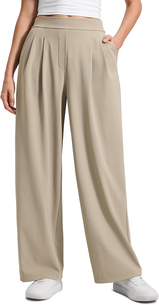 CRZ YOGA 4-Way Stretch Wide Leg Work Pants for Women 29" - Bussiness Casual Dress Trousers with P... | Amazon (US)