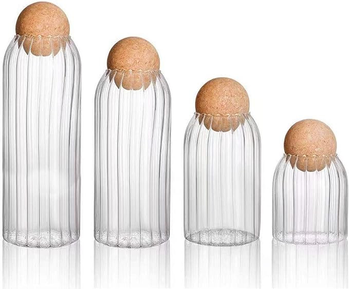 4 Pack Glass Jar with Wood Lid Ball, Different Sizes Clear Glass Jar, Food Storage Canister, Clea... | Amazon (US)