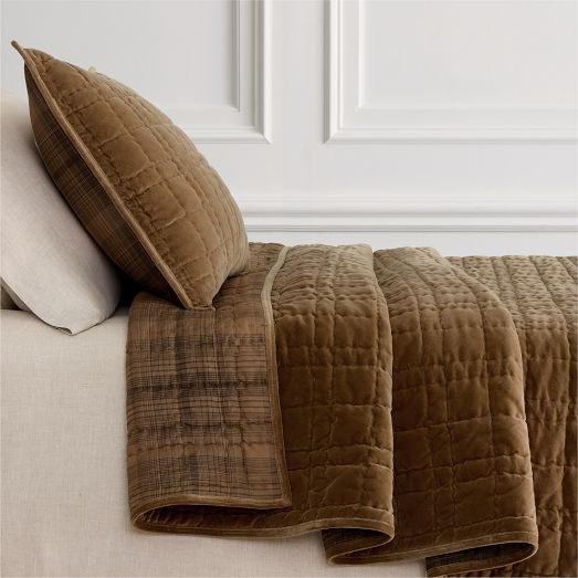 Cotton Velvet Plaid Reverse Euro Shams  Dark Olive $59 | West Elm (US)