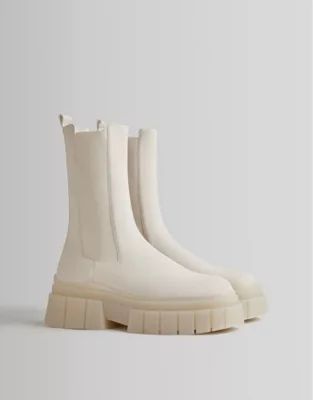 Bershka chunky chelsea boot in white | ASOS (Global)