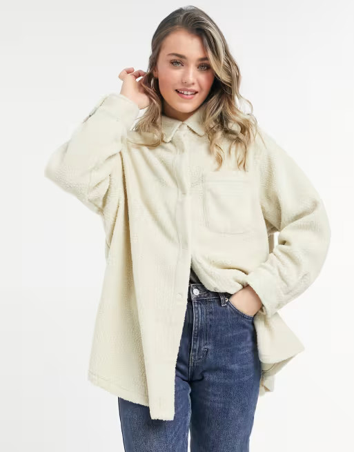 ASOS DESIGN fleece shacket in cream | ASOS (Global)