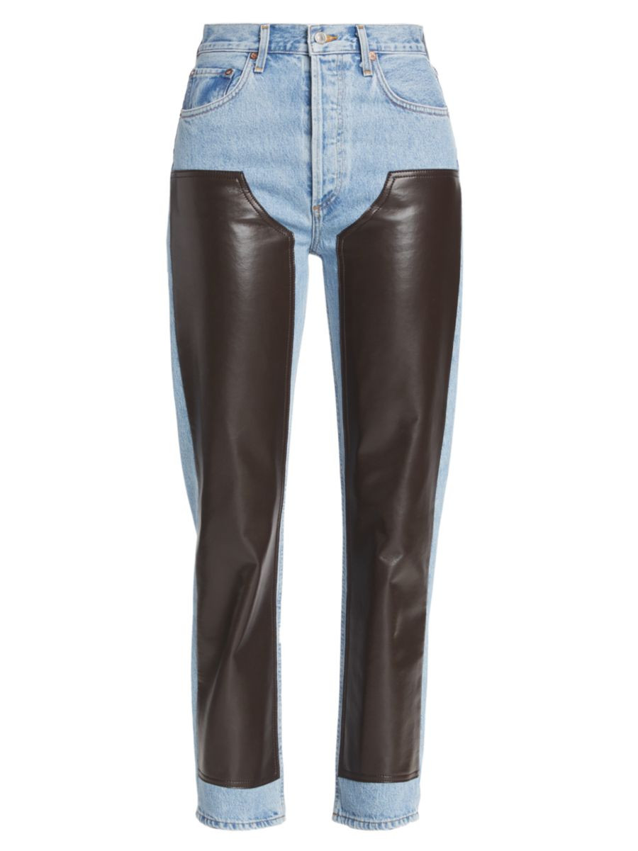 Shop Agolde Ryder High-Rise Leather-Panel Jeans | Saks Fifth Avenue | Saks Fifth Avenue