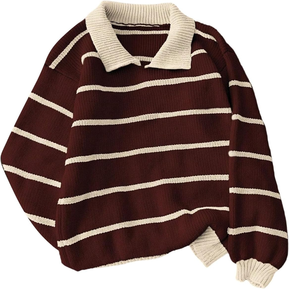 Floerns Women's Striped Vintage Preppy Oversized Collared Knit Sweaters | Amazon (US)