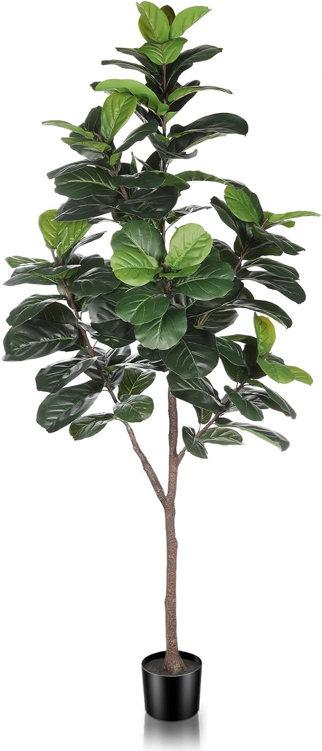 Artificial Fiddle Leaf Fig Tree - 6.5ft Faux Ficus Lyrata Plant with 108 Fiddle Leaves Fake Fig S... | Amazon (US)