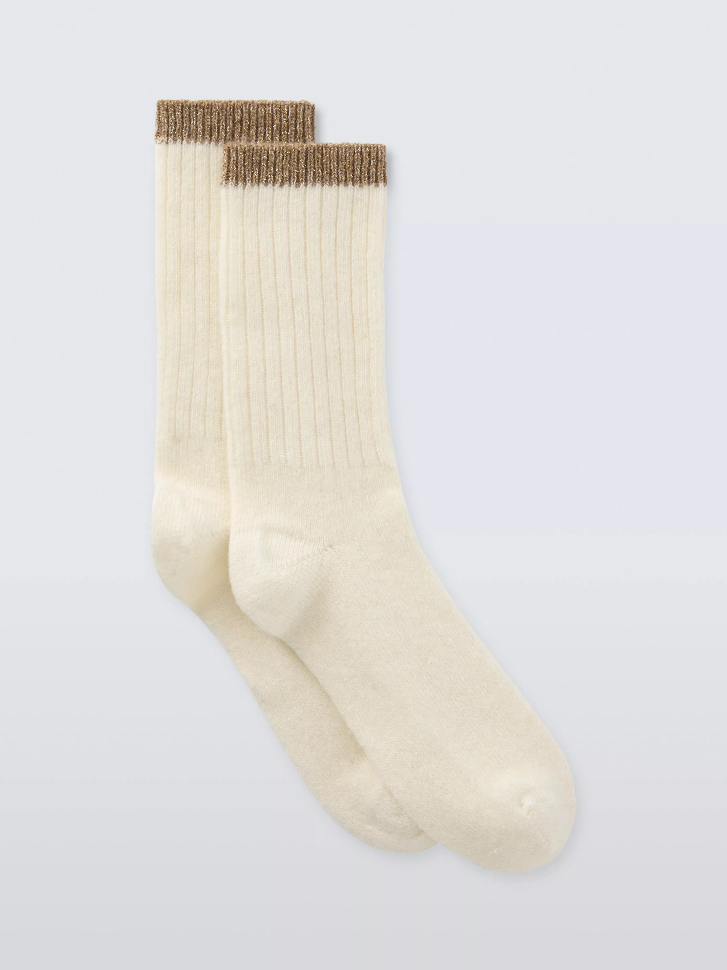 John LewisWool Blend With Cashmere Ribbed Socks, Ivory/Caramel | John Lewis (UK)