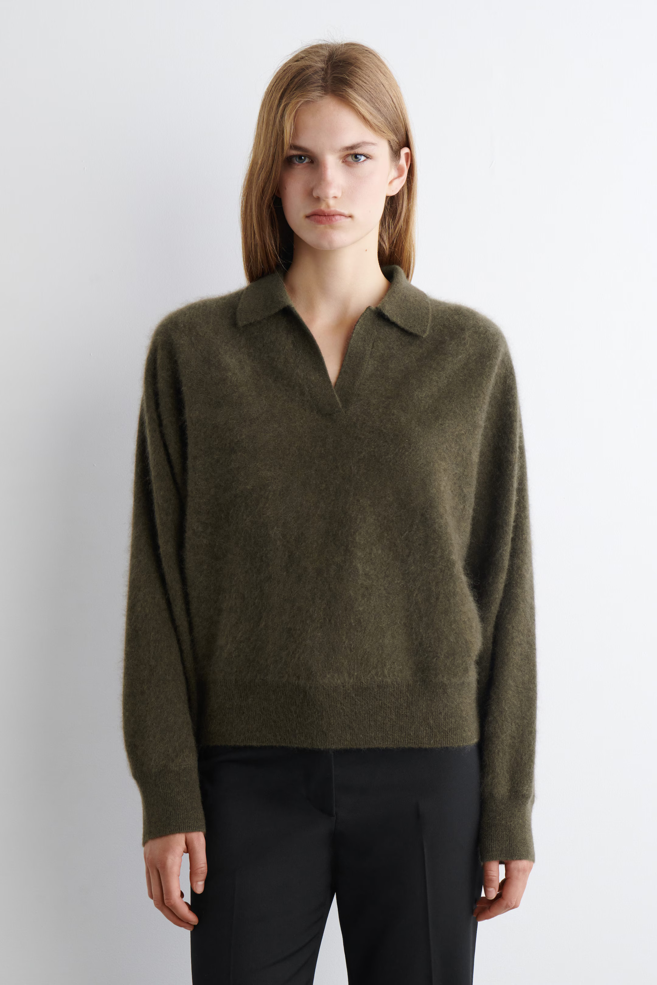BRUSHED-CASHMERE POLO SWEATER - KHAKI | COS US | COS (US)