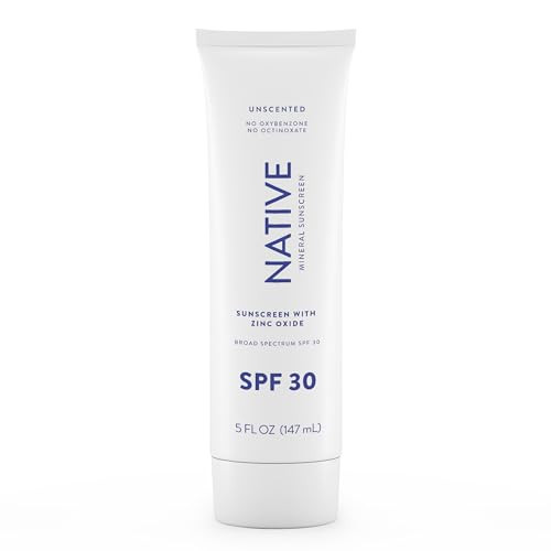 Native Sunscreen SPF 30, Zinc Oxide Dermatologist Tested Suitable for Sensitive Skin & Hawaii Compliant, 5 Ounces | Unscented Sun Protection Lotion, Lightweight & Smooth | Amazon (US)