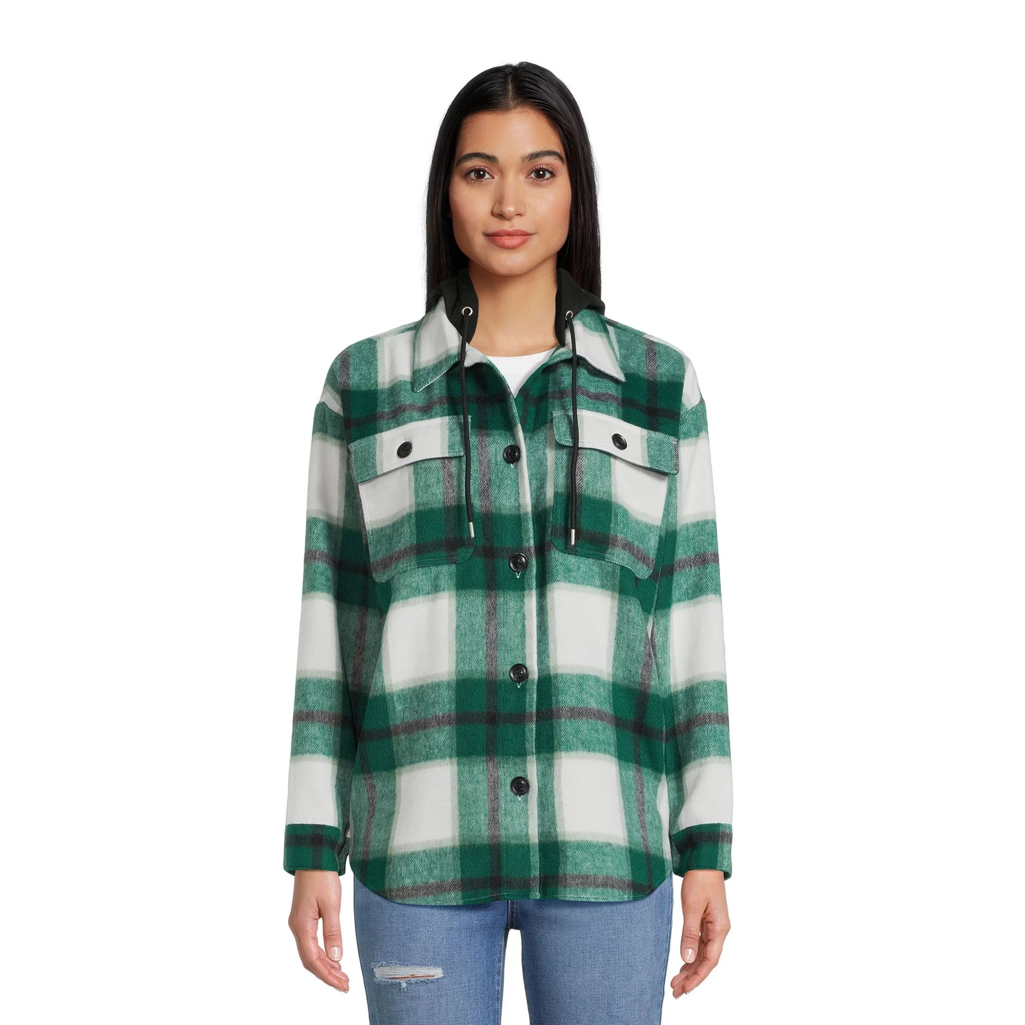 No Boundaries Juniors Shirt Jacket With Hood, Sizes XS-3XL - Walmart.com | Walmart (US)