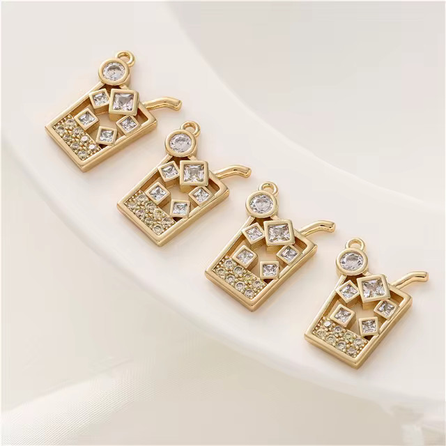 14K gold with zirconia plus straw ice cube drink cup pendant diy accessories handmade bracelet ne... | AliExpress (US)