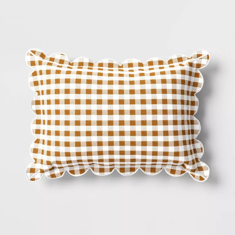 14"x20" Gingham Scalloped Edge Outdoor Lumbar Pillow - Threshold™ designed with Studio McGee | Target
