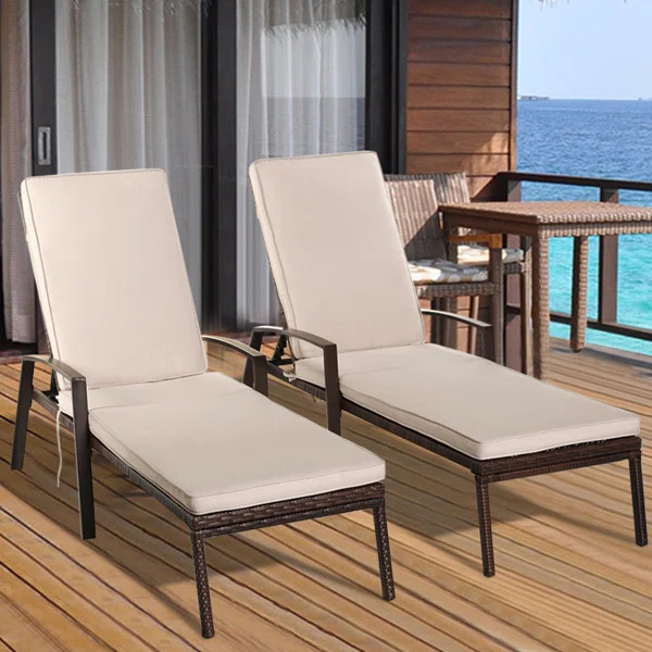 Vargas Patio Rattan Chaise Lounge with Cushion (Set of 2) | Wayfair North America