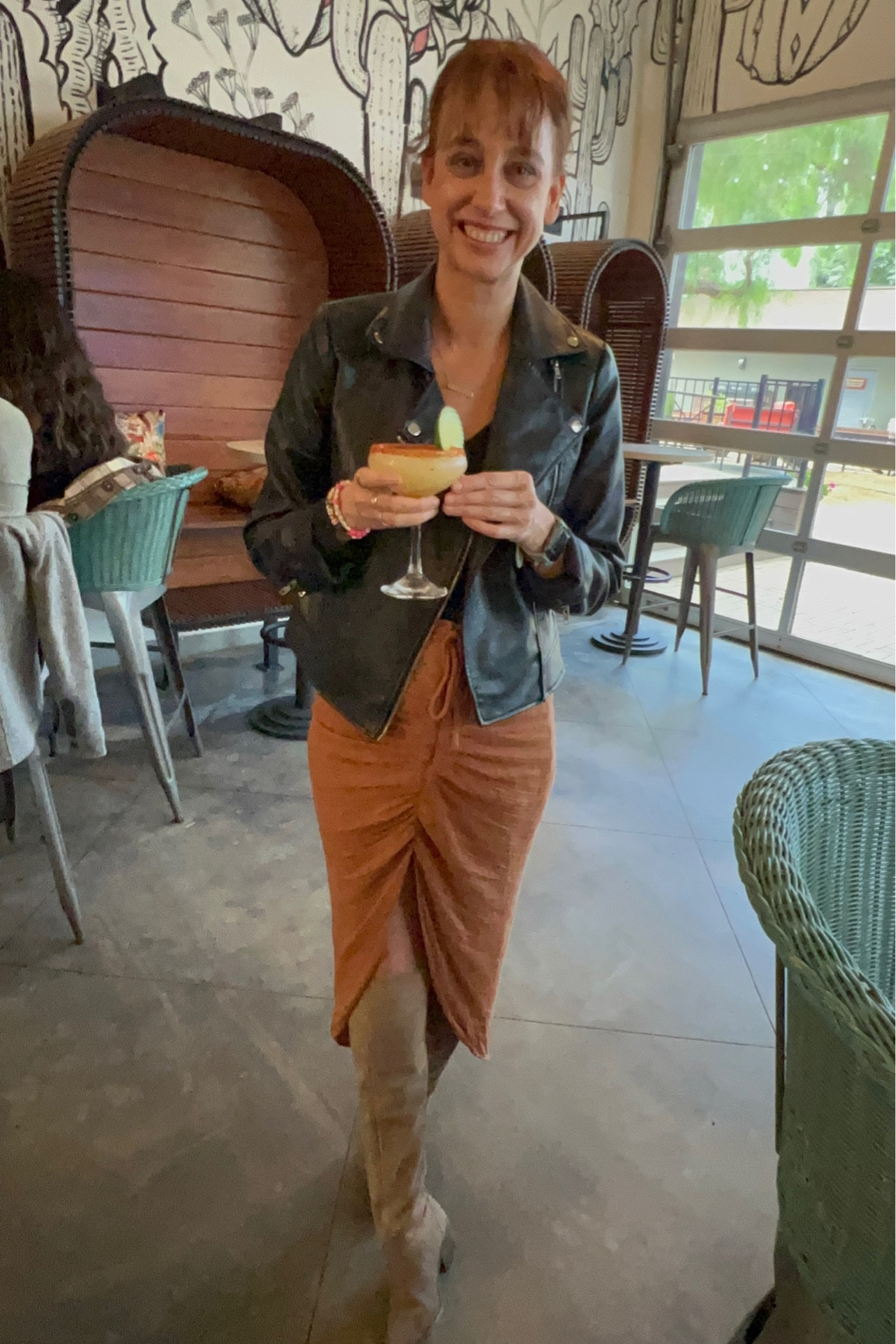 Date night look 
Faux leather moto jacket 
Ruched front slit skirt 
OTK boots 

#LTKfindsunder50 #LTKxPrime #LTKsalealert