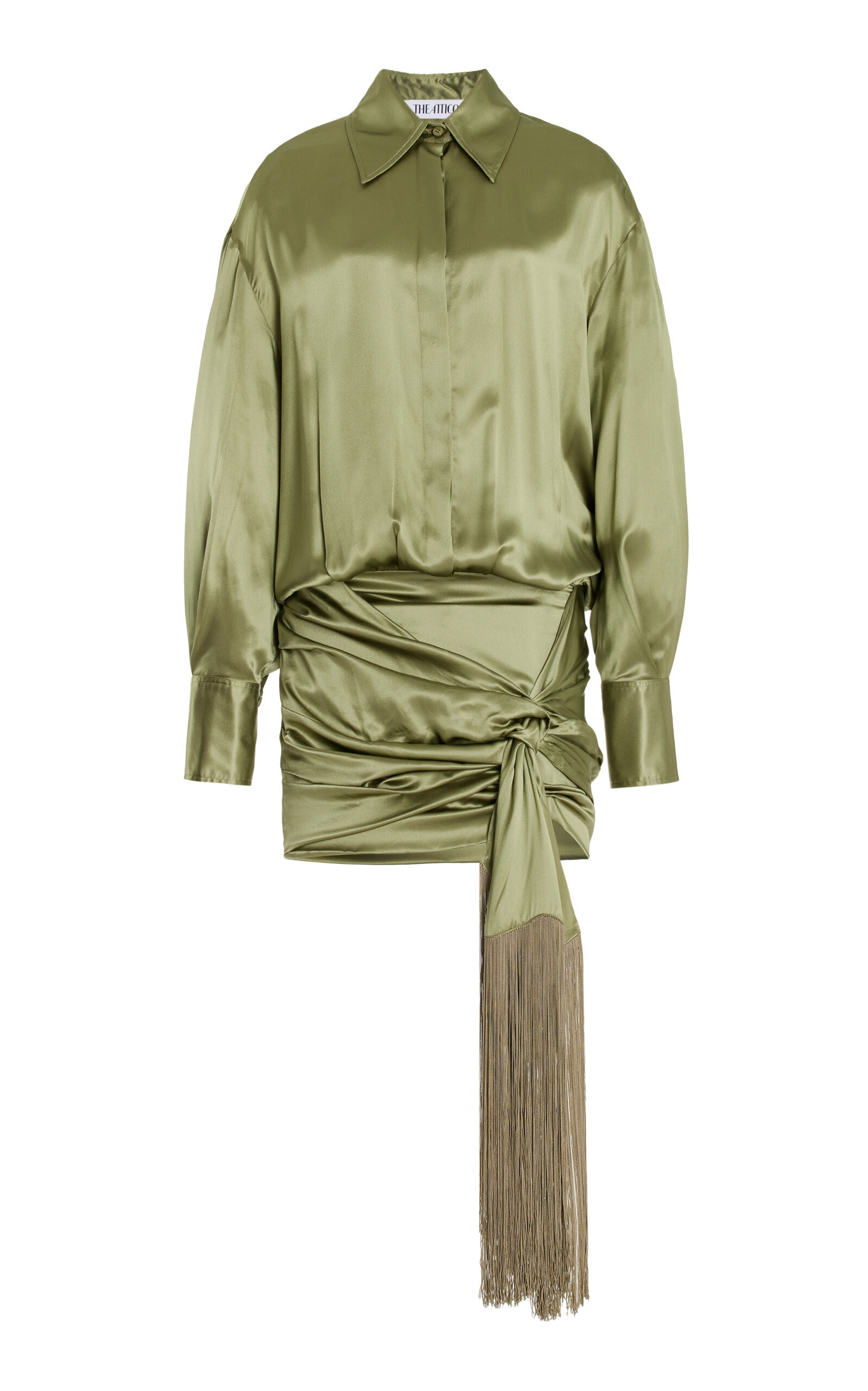 The Attico - Fringe-Detailed Silk Mini Shirt Dress - Green - IT 36 - Moda Operandi | Moda Operandi (Global)