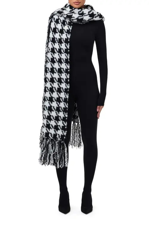 Naked Wardrobe Houndstooth Check Bouclé Fringe Scarf in Houndstooth Black/White at Nordstrom | Nordstrom