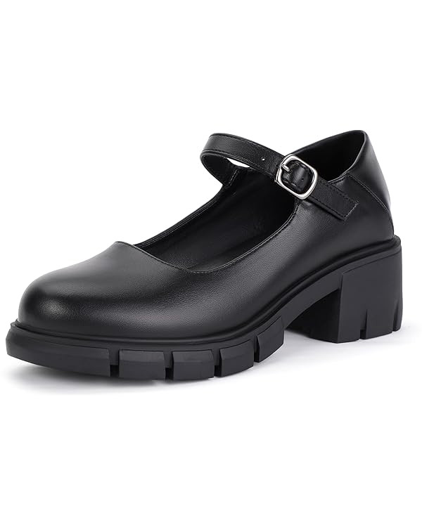 IDIFU IN2 Platform Mary Janes Shoes Closed Round Toe Low Short Block Chunky Thick Heels Wedding P... | Amazon (US)