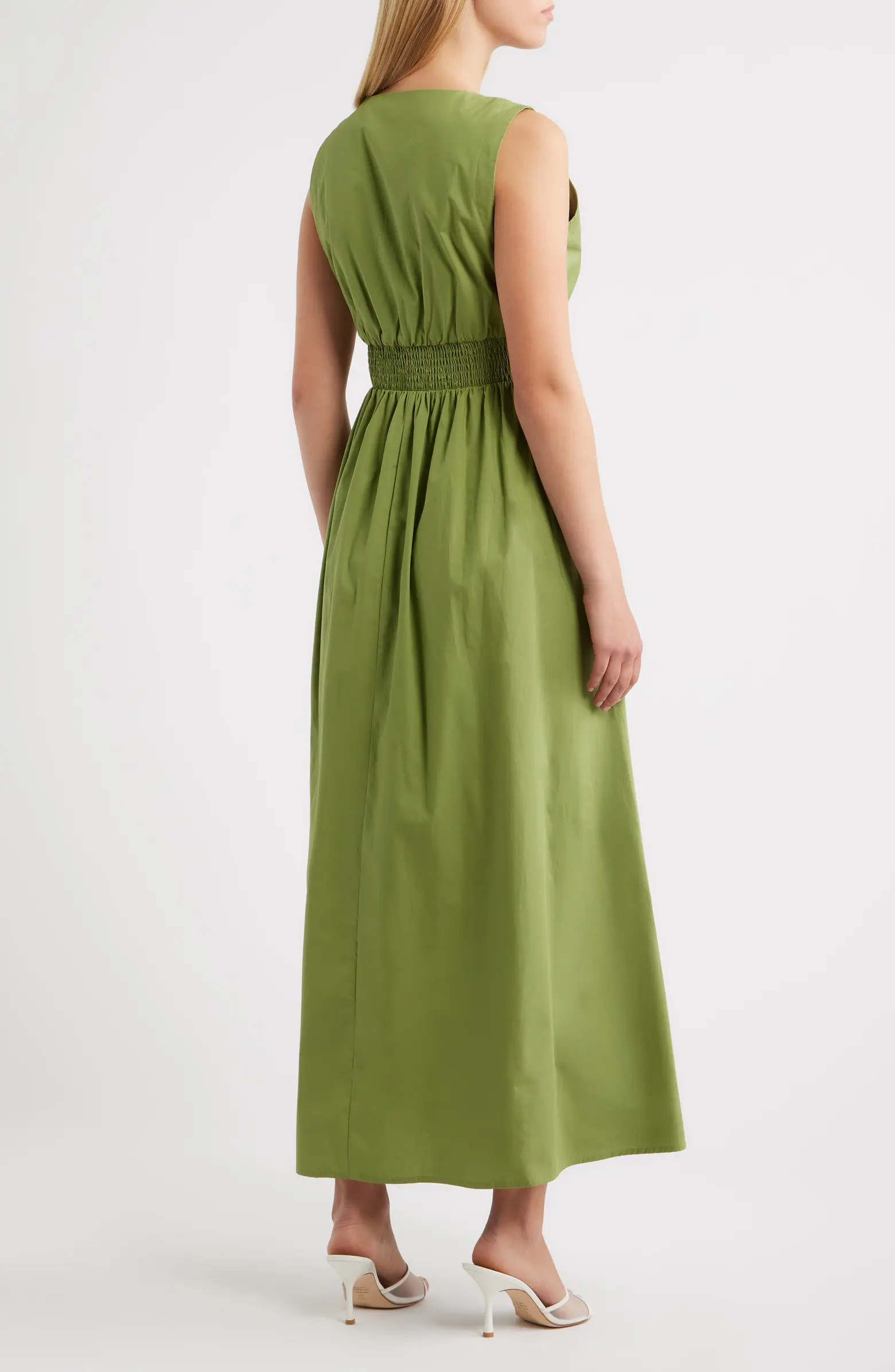 Twist Front Sleeveless Poplin Midi Dress | Nordstrom