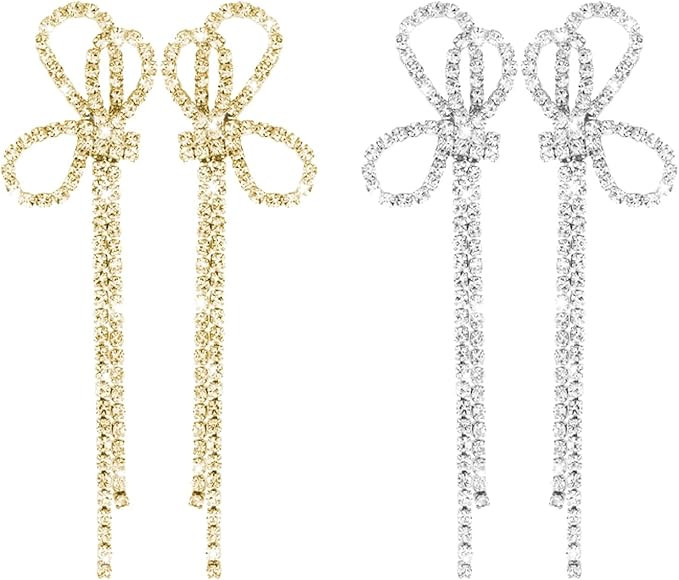 Bow Earrings Silver Earrings for Women Sparkly Dangle Earrings Rhinestone Bow Earrings Wedding Pa... | Amazon (CA)