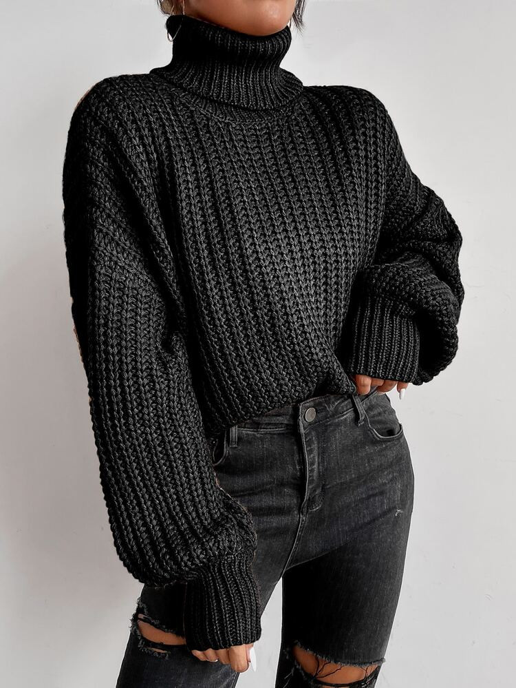 Rolled Neck Drop Shoulder Sweater | SHEIN