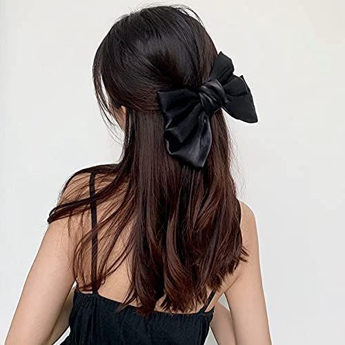 Black Bowknot Hair Clips Large Hair Bows Clip for Women Girls Solid Satin Hair Bow Clips Barrette... | Amazon (US)