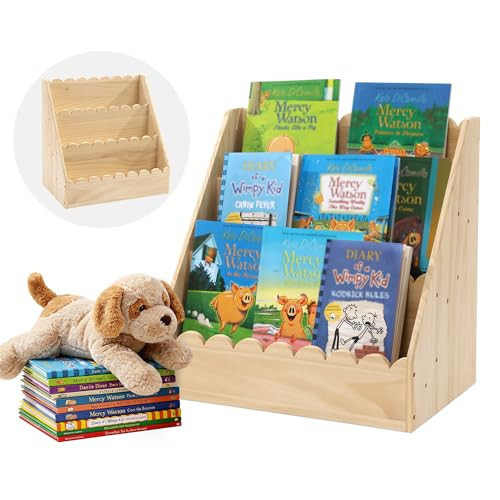 BALAPET Scalloped Book Shelf for Kids, 3-Tier Wooden Bookshelf Perfect Height for 1-5 Years Toddler, Durable Bookcase Book Organizer for Nursery Room(Wooden,16.5 * 16.5 * 10.6in) | Amazon (US)