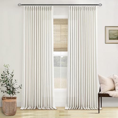 Pinch Pleated Linen Curtains 108 Inches Long for Living Room 2 Panels Set Cream Ivory Flax Double... | Amazon (US)