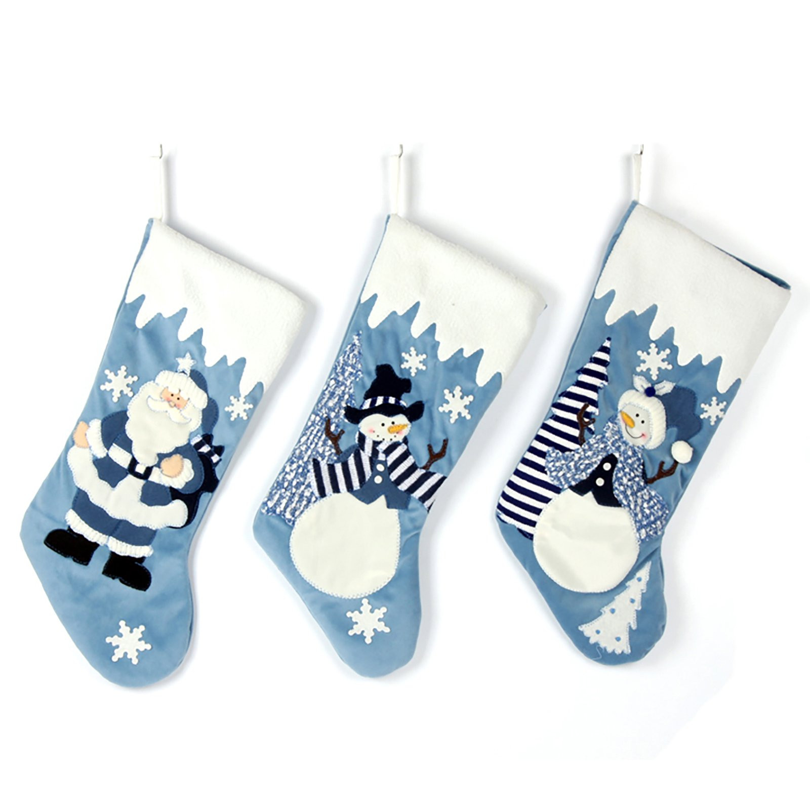 Etistta Classic 19 inch Blue Christmas Stockings Set of 3, Blue White Christmas Decor Velvet Appl... | Amazon (US)