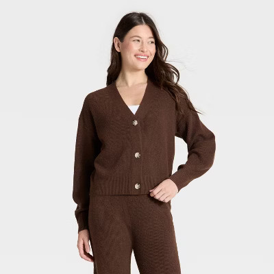 Women's Stitched Sweater Cardigan - Auden™ Heather Brown XS | Target