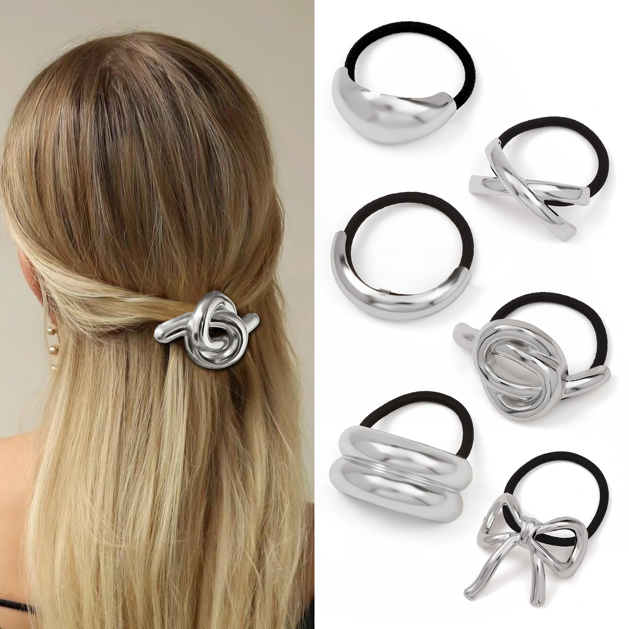Hair Ties for Women, Sliver Metal Hair Cuffs Hair Accessories Elastic Hair Ties Ponytail Cuff Hai... | Amazon (US)