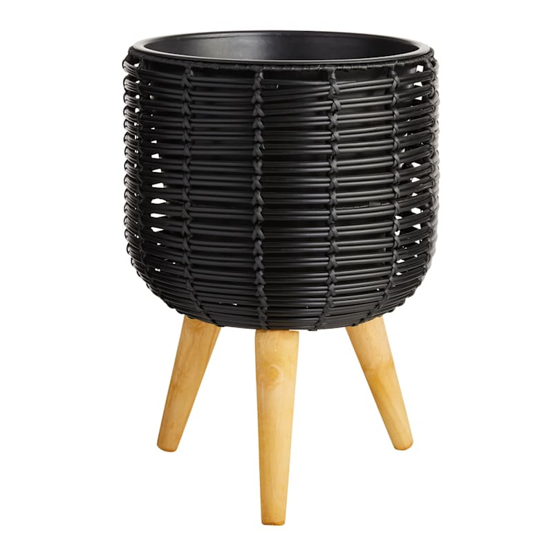 Black Polyrattan Plant Stand, 16.9" | At Home