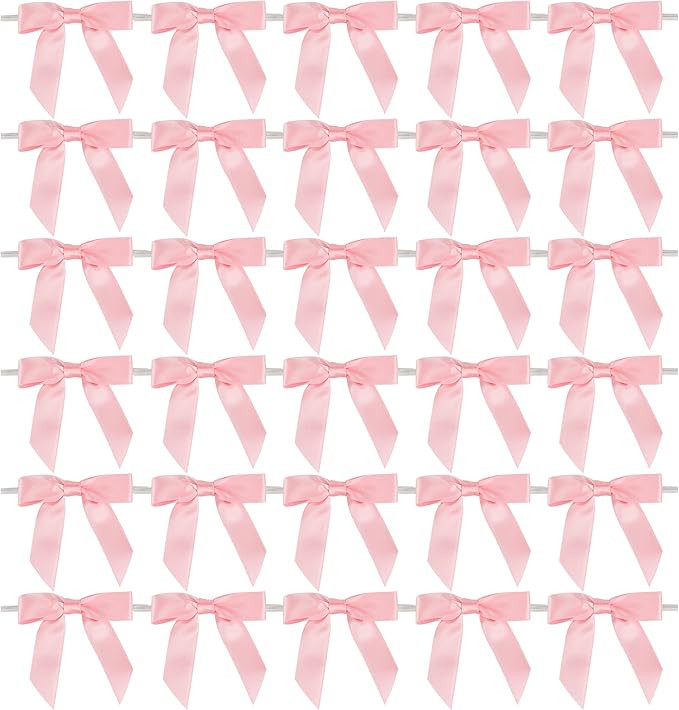 AIMUDI Baby Pink Satin Ribbon Twist Tie Bows 2.5" Light Pink Pretied Bows Premade Craft Bows for ... | Amazon (US)