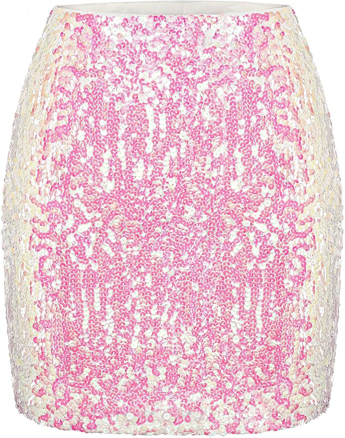 MANER Women's Sequin Skirt Sparkle Stretchy Bodycon Mini Skirts Night Out Party | Amazon (US)
