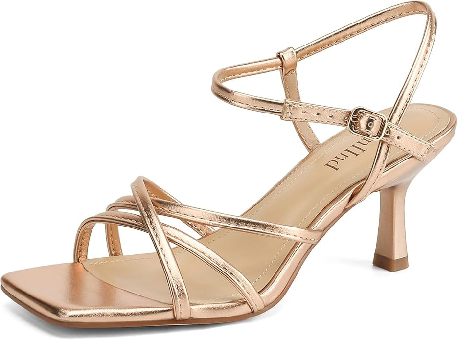 Women's Sandals Square Open Toe Kitten Heels Strappy Ankle Strap Heeled Sandals for Women Comfy W... | Amazon (US)