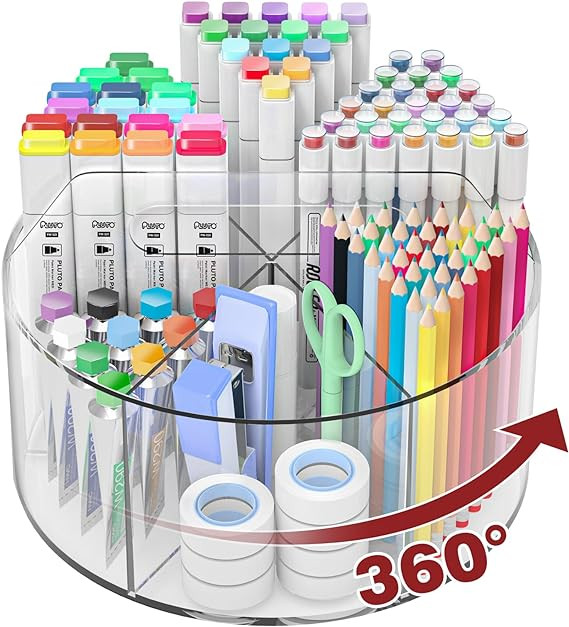 Absonic Acrylic Pen Holder Pencil Organizer, 360-Degree Rotating Pencil Holder, Crayon Organizers... | Amazon (US)