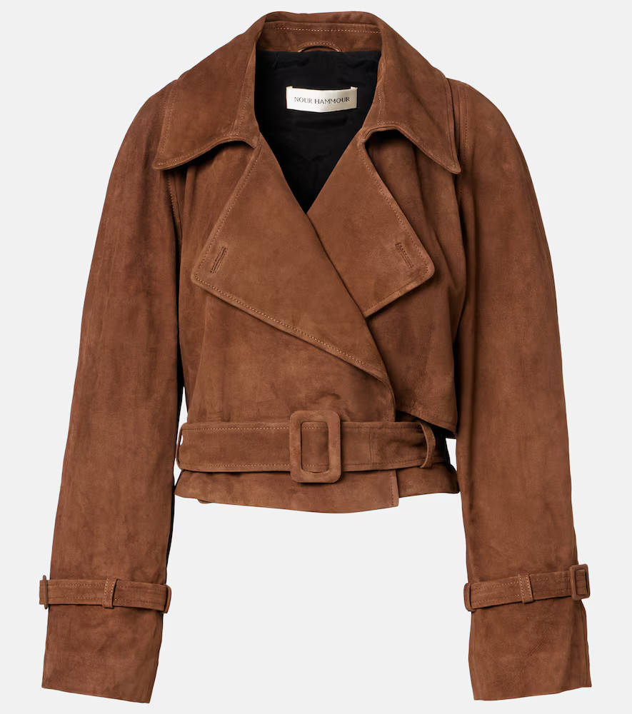 Nour Hammour Hatti belted cropped suede trench coat | Mytheresa (UK)