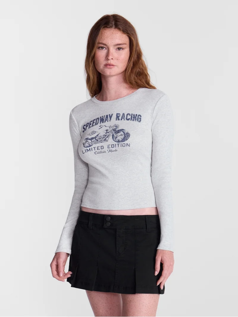 No Boundaries Graphic Baby Cotton Tee with Long Sleeves, Women's XXS-XXL | Walmart (US)