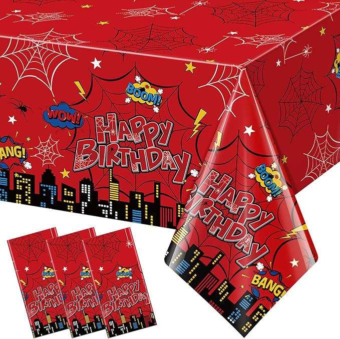 3Pcs Spider Birthday Party Tablecloth Decorations, Disposable Plastic Cartoon Spider Tablecloths ... | Amazon (US)